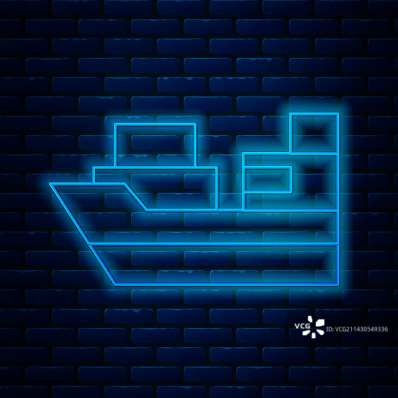 发光的霓虹灯线货船与盒子交付图片素材