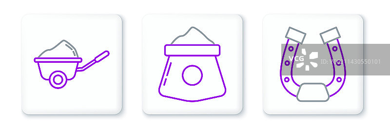 马蹄铁，装满泥土和袋子的手推车图片素材