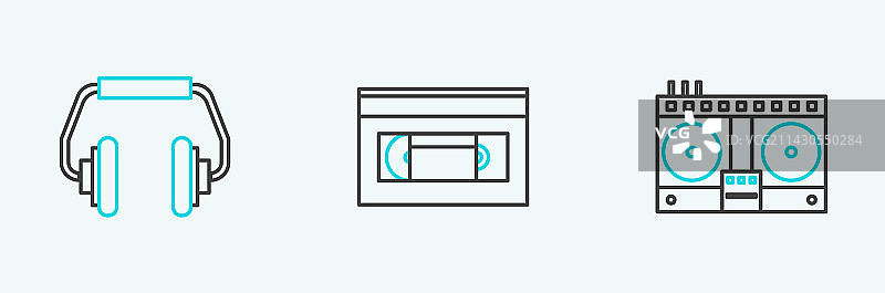 DJ遥控器播放和混合音乐线性图标图片素材