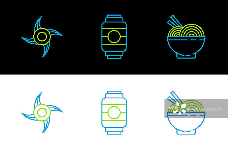 碗中亚洲面条和筷子线条图片素材
