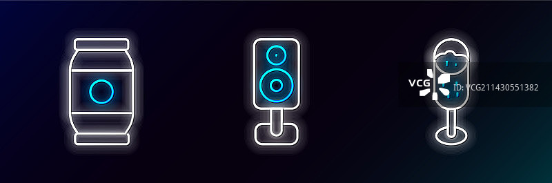 香槟杯、啤酒罐和立体声音响图片素材