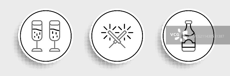 线条画：香槟酒瓶和香槟酒杯图片素材