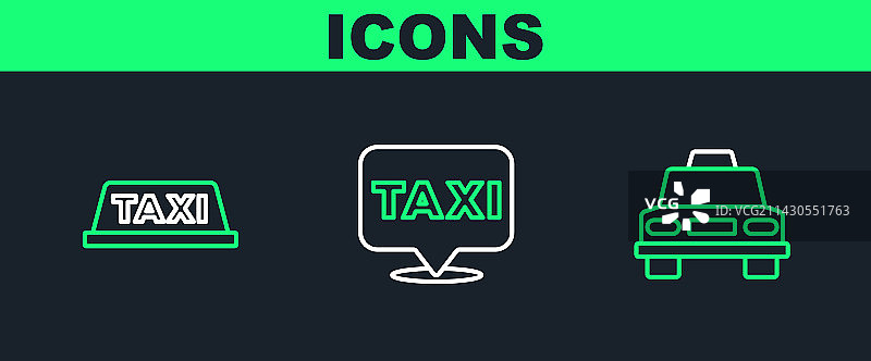 出租车车顶与定位地标线条图标图片素材