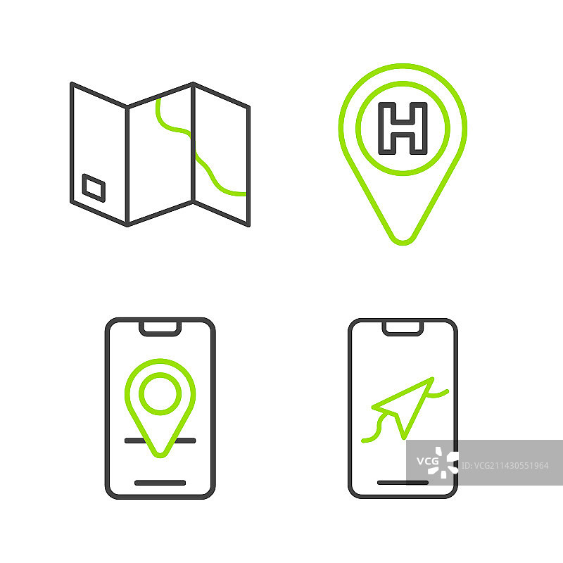 城市地图导航直升机停机坪线条组合图片素材