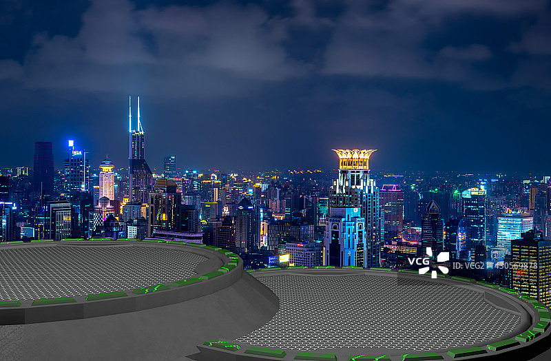 现代展台远眺上海城市建筑风光图片素材