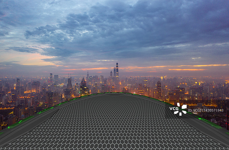 现代展台远眺上海城市建筑风光图片素材