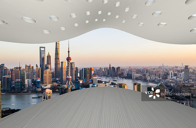 现代建筑室内空间远眺上海城市建筑风光图片素材
