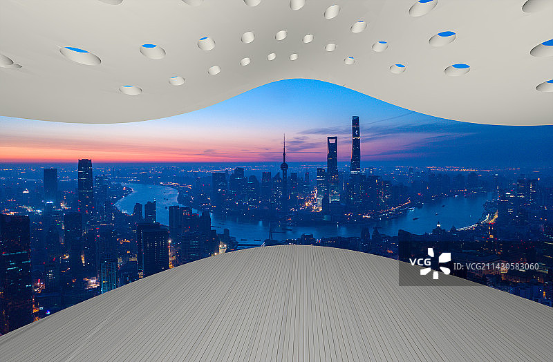 现代建筑室内空间远眺上海城市建筑风光图片素材