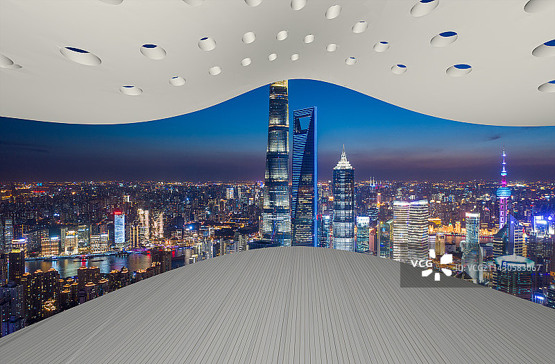 现代建筑室内空间远眺上海城市建筑风光图片素材