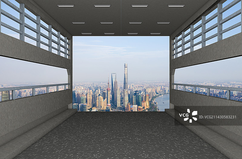 科技隧道空间远眺上海城市建筑风光图片素材