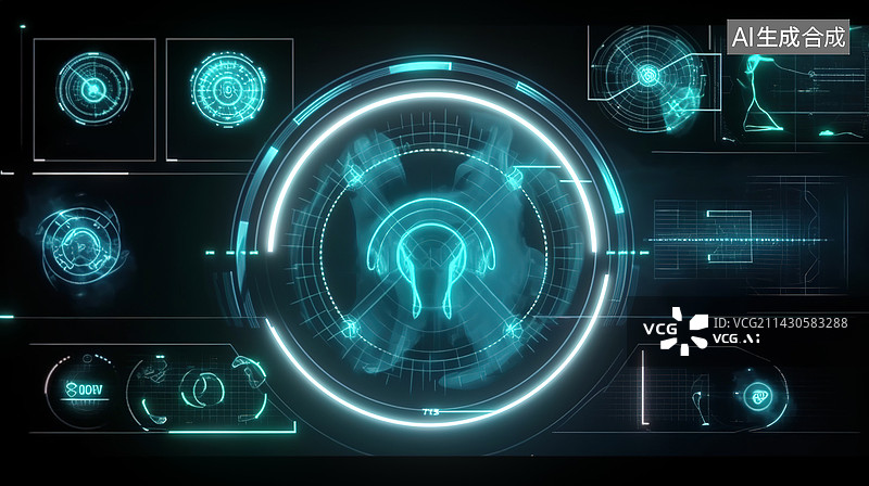 【AI数字艺术】发光的医疗全息HUD显示界面图片素材