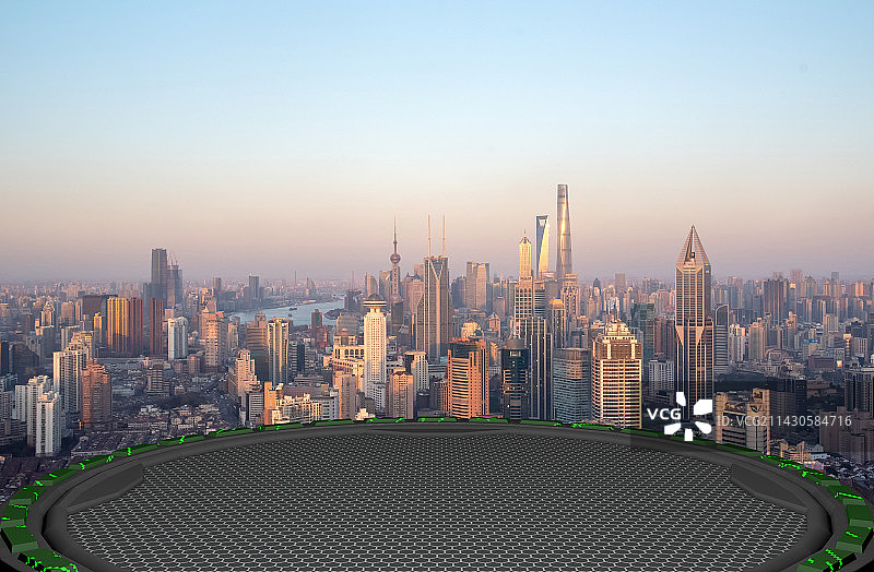 现代建筑平台远眺上海城市建筑风光图片素材