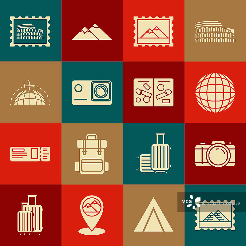 邮票埃及金字塔照相机套装图片素材