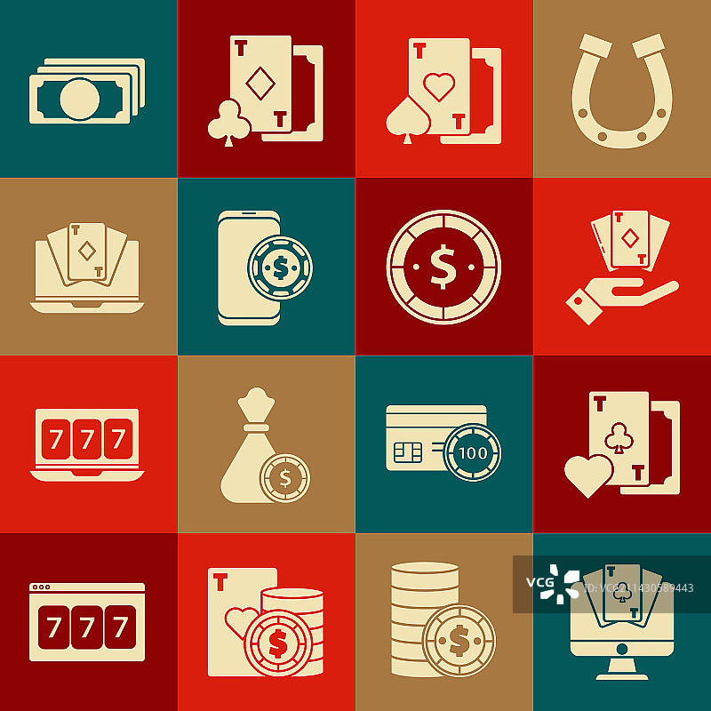 在线扑克牌桌游戏套装图片素材