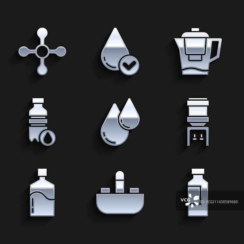 带水龙头和瓶子的洗脸池水滴套装图片素材