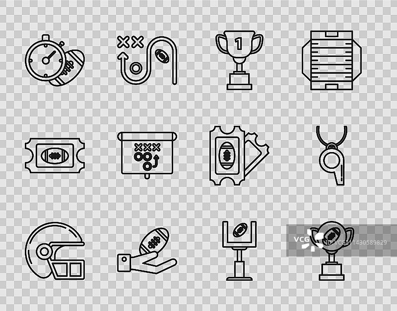 美式橄榄球头盔、奖杯和图片素材