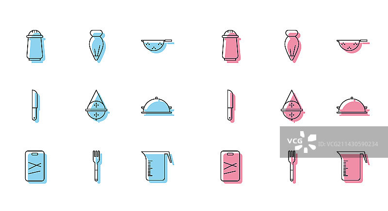 砧板、叉子、盐和胡椒图片素材