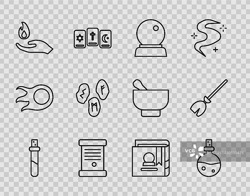 爱心药水瓶和魔法球线条图标图片素材