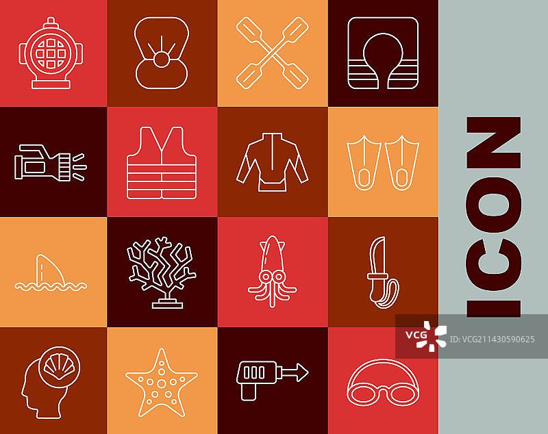 刀橡胶脚蹼眼镜线条组合图片素材