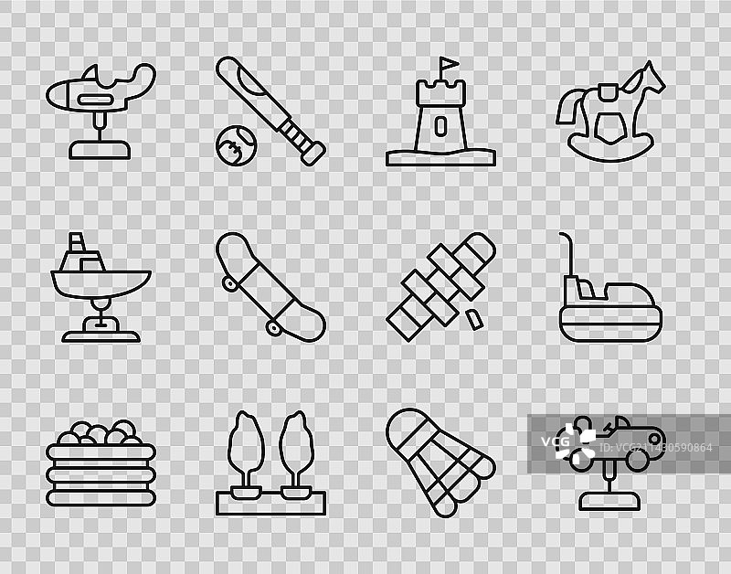 带球的线条泳池、秋千车和沙塔图片素材