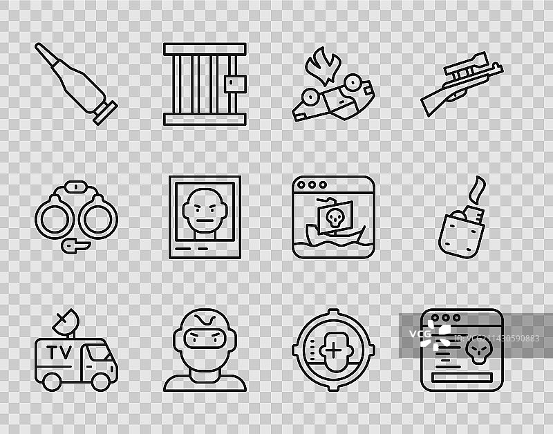 电视新闻汽车系统故障燃烧盗窃线性图标图片素材