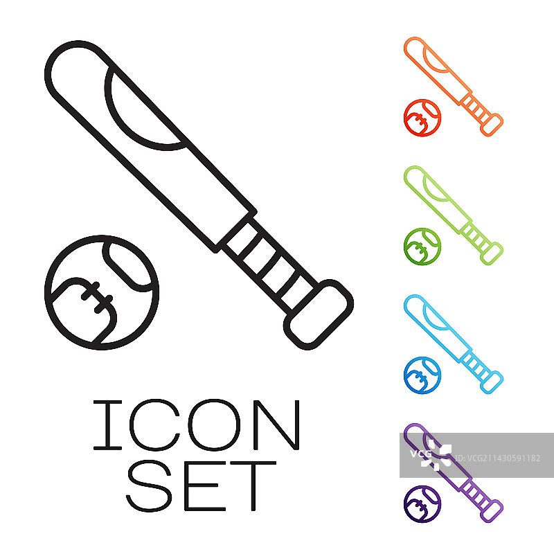 黑色线条棒球棍与球孤立图标图片素材