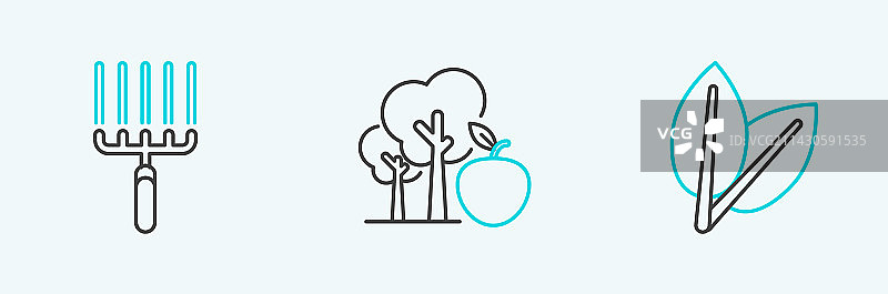 工作和树木中的线条叶子花园耙图片素材