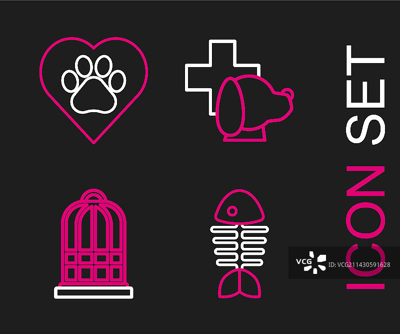 鱼、鸟笼骨架和兽医图标图片素材