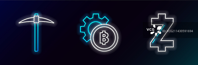 加密货币Zcash币和镐线条图片素材