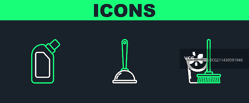 拖把水桶和塑料瓶线条图片素材