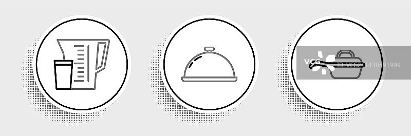 煎锅、量杯、带盖碗线条设计图片素材