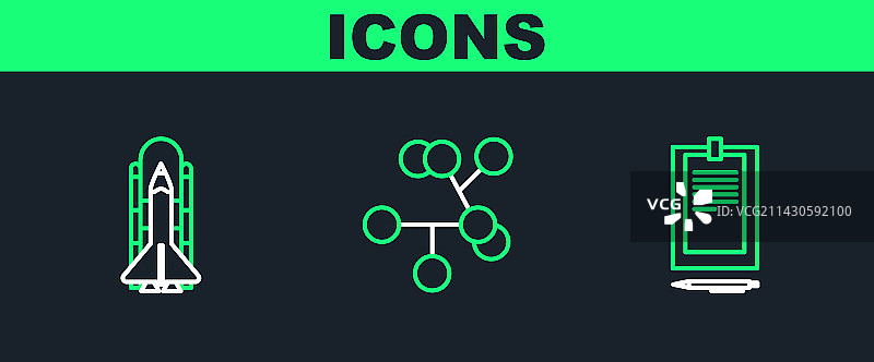 带有文档、航天飞机的线条剪贴板图片素材