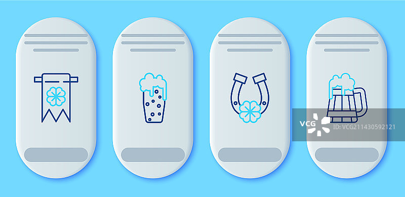 啤酒杯、马蹄铁与四叶草线条设计图片素材