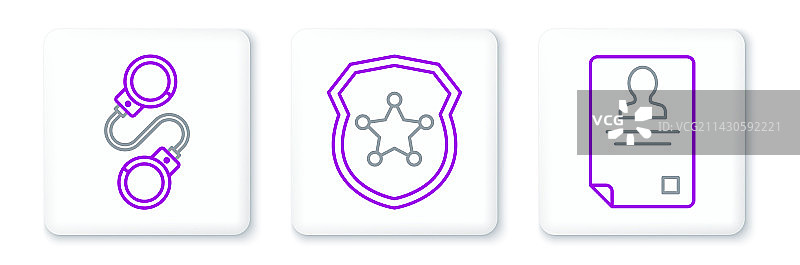 身份识别证手铐等细线图标集图片素材