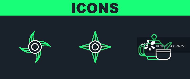 日本茶道忍者手里剑线条组合图片素材