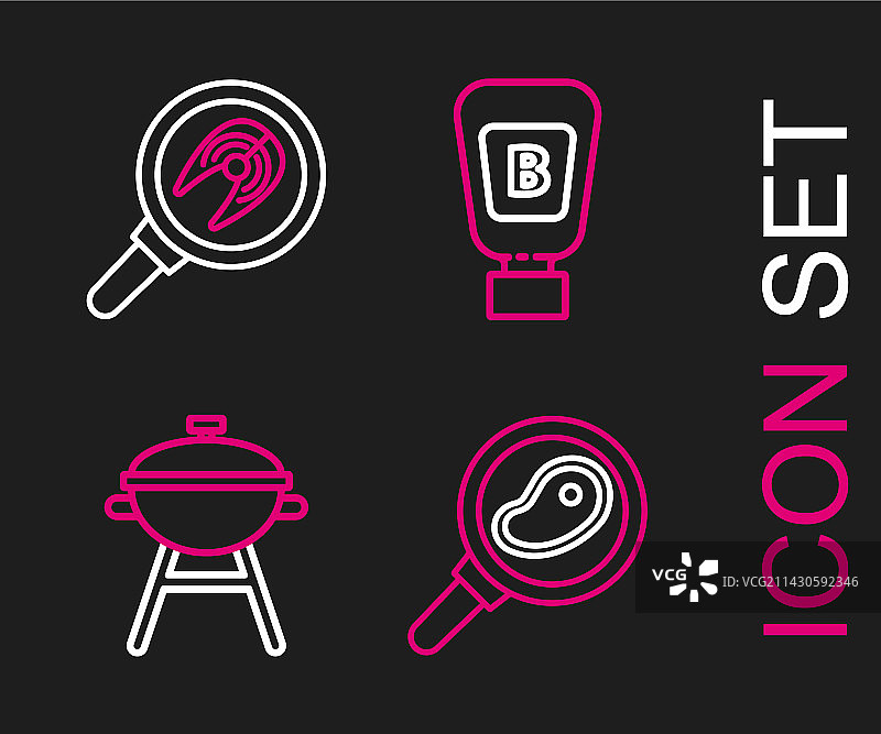 煎锅烤架牛排线性图标图片素材