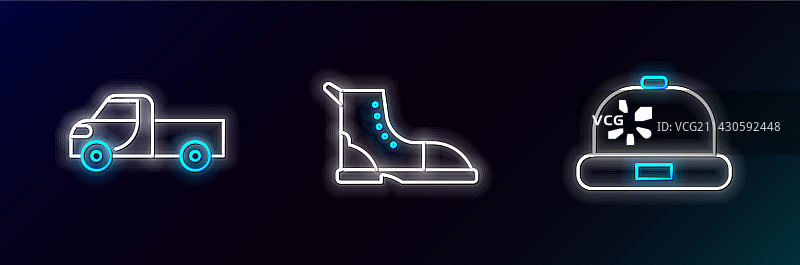 无檐小便帽、皮卡车和登山靴套装图片素材