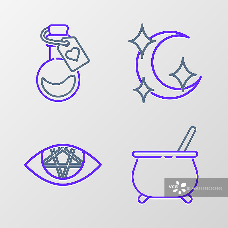 女巫大锅五角星月亮星星线条设计图片素材