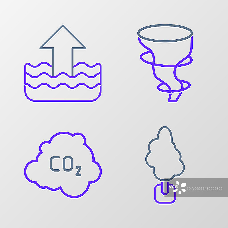 云中龙卷风二氧化碳排放树木线条图标图片素材