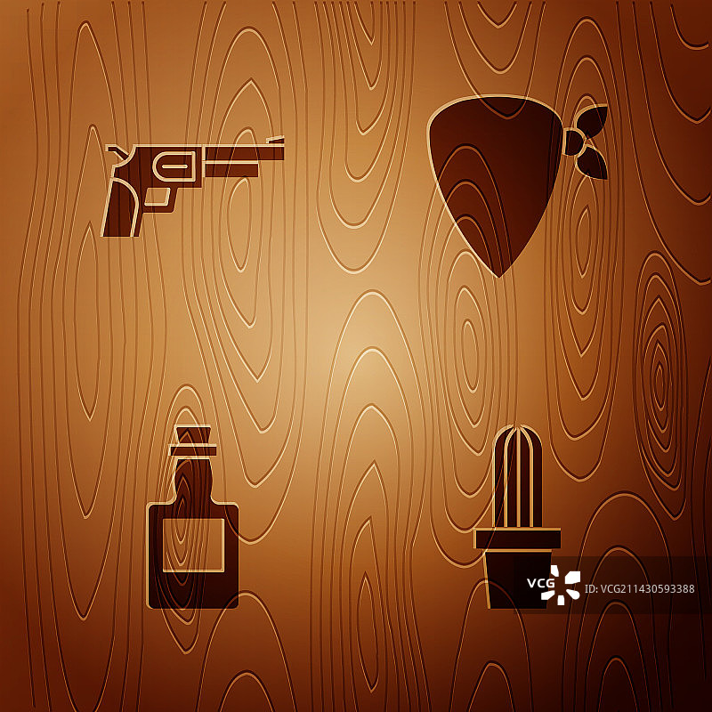 盆栽仙人掌、左轮手枪和龙舌兰酒图片素材