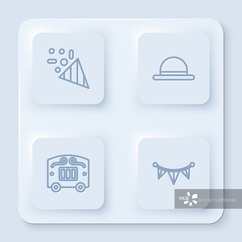 节日彩屑、小丑帽和马戏团车厢组合图片素材