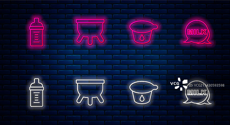 奶牛哺乳、酸奶容器和奶瓶组合图片素材