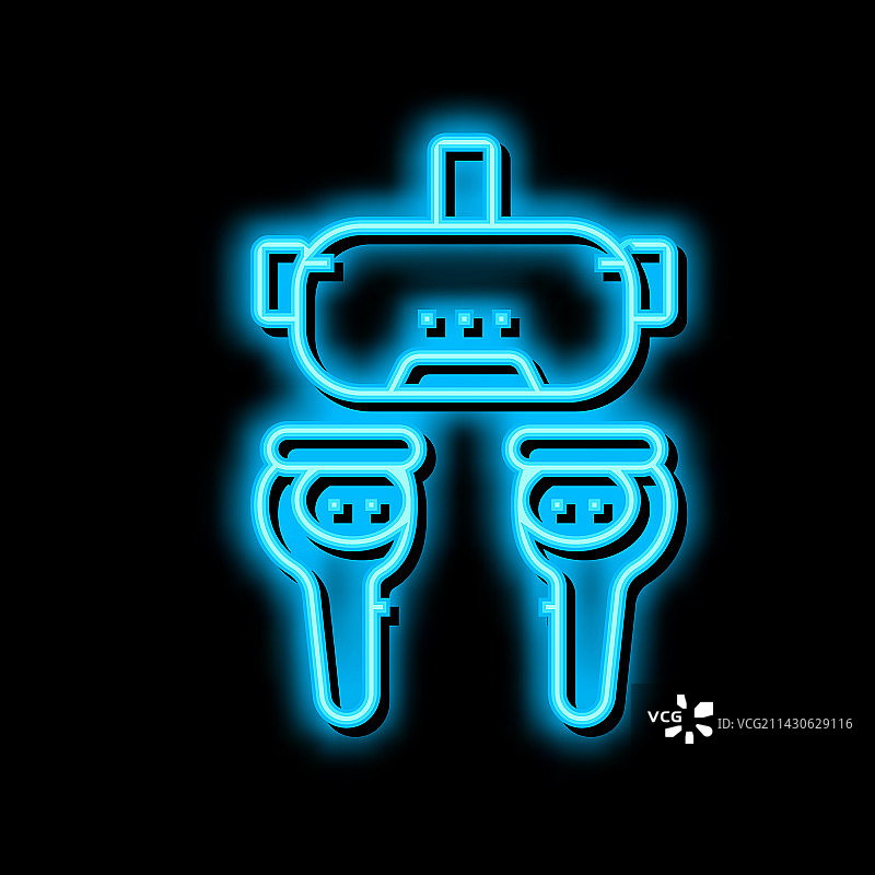 VR头戴式耳机霓虹灯发光图标图片素材