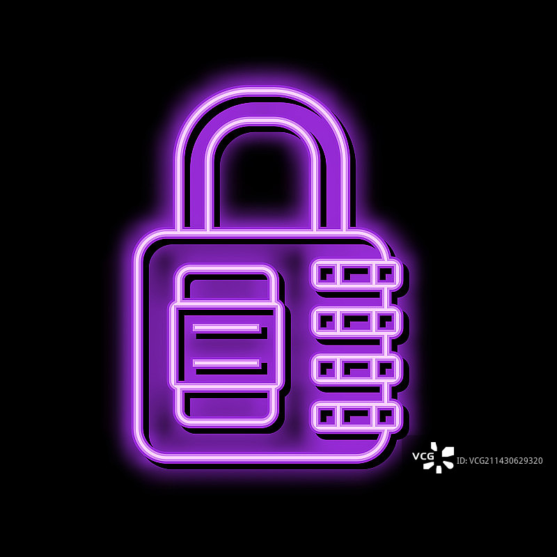 霓虹灯发光安全挂锁图标图片素材