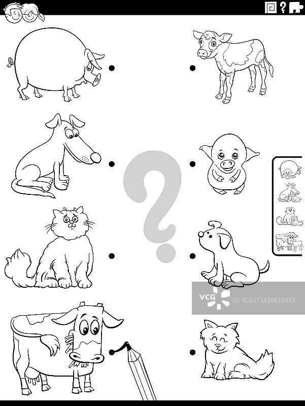 卡通动物及其幼崽配对游戏图片素材
