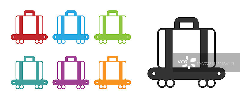 带有乘客行李的黑色机场传送带图片素材