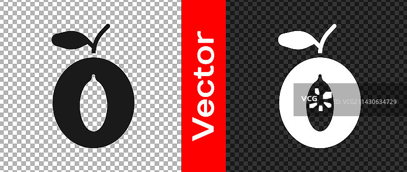 黑色李子水果图标，透明背景图片素材