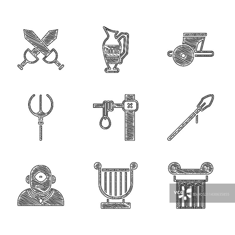 绞刑架、古里拉琴、柱子、中世纪长矛图片素材