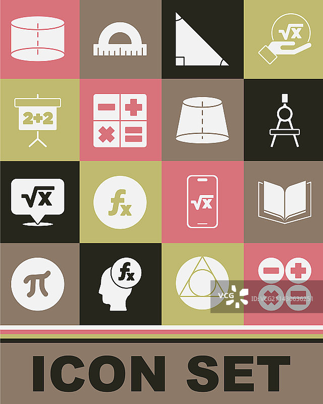 计算器、打开的书籍与圆规组合图片素材