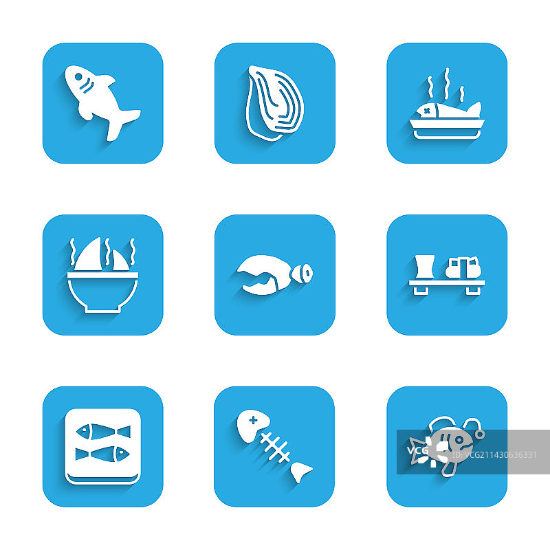 一套热带龙虾或螃蟹钳和鱼骨图片素材